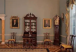 Photo- A clock amongst other furniture in the Thomas Jefferson State Reception Room in the Harry S. Truman Federal Building which is the headquarters of the Department of State 36in x 24in