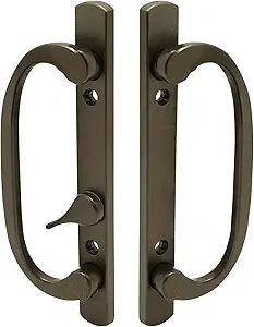 8.5" Legacy Sliding Patio Door Handle Set  Bronze, Non-Keyed, Offset Latch Replacement Handle Fits 3-15/16" Screw Spacing, 1-1/4" to 2-1/4" Thick Doors Sash Controls 2265 Mortise Lock NOT Included