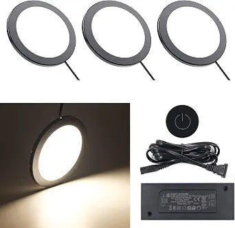 VST Under Cabinet Mini Panel Lighting 3PCS 3.94inch 12V 2.5W(Total 7.5W) with Wireless Dimmer Switch, Surface Mount Puck Light for Kitchen Van Truck Car Galley Downlight (Round Black4000K)