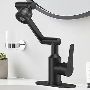 Stainless Steel Bathroom Sink Faucet, 1080 Rotatable, Matte Black
