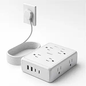 1350J Surge Protector Power Strip 6Ft Flat Extension Cord, White