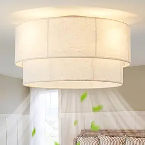 SYDACG Ceiling Fan with Lights Flush Mount, 20" Low Profile Boho Ceiling Fan with Light Remote Control, Bladeless Rattan 6 Speeds for Bedroom, Living Room, Nursery