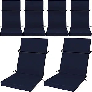 6 Pack Outdoor High Back Chair Cushion, 44 x 20 inches Patio Chair Cushions Waterproof Rocking Cushions Indoor Furniture Seat Pad, Weather Resistant (Solid,Navy Blue)