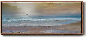 Renditions Gallery Floater Frame Nature Artwork Quiet Shore of Private Island Abstract Canvas Prints for Dining Living Room Decor - 12"x30" Walnut Frame LT620