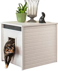 New Age Pet ECOFLEX Freedom Litter Loo MoistureResistant Enclosure & EndTable, NonToxic, Pull Out Drawer, Indoor Cat Furniture, Antique White