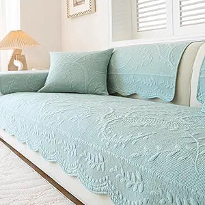 Leaf Floral Cotton Quilted Dog Couch Cover for Sofa Farmhouse Rustic Embroidered Sectional Couch Cover Soft Anti-Slip Sofa Slipcover Furniture Protector for Kids, Pets (Blue,36"x63")
