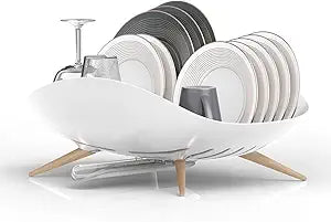 carrotez Dish Drying Rack, Dish Drainer with Swivel Spout for Kitchen Counter, Self Draining, Durable, Rustproof, White - Wide