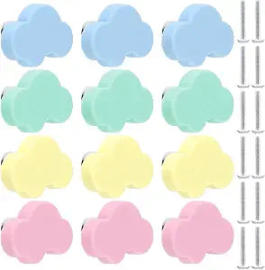 Geelin 12 Pcs Silicone Cloud Shape Cabinet Knobs with Screws Soft Cabinet Handle Pulls Cartoon Dresser Knobs for Girls Boy Kids Baby Nursery Kitchen Door Drawer Closets Cupboards, 4 Morandi Color