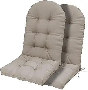 PNP FKJP Outdoor Adirondack Chair Cushions Set of 2, 44x19x4 Inch Water Resistant Tufted Rocking Chair Cushion, High Back Soft Seat Pad with Ties for Patio Furniture Porch Garden, Khaki