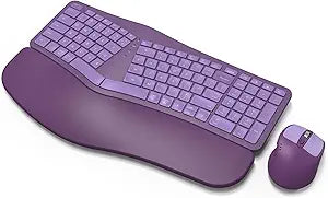 MK960 Ergonomic Wireless Keyboard Mouse Combo, Bluetooth/2.4G Split Design Keyboard with Palm Rest and 4 Level DPI Adjustable Wireless Mouse Multi-Device, Rechargeable, for Windows/Mac/Android(Purple)
