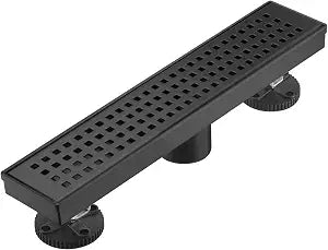 AVSIILE Linear Shower Floor Drain, Matte Black 12 Inch 304 Stainless Steel Bathroom Drains Kit, Long Rectangular Shower Trench Drain with Square Pattern Drain Cover & Hair Catcher