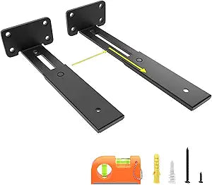LEOPO Adjustable T Shelf Brackets Extensible 10/12/14 Inch 6-Pack ,1/5'' Thick Heavy Duty Floating Brackets, Telescoping Shelf Brackets for Tight Corners, RVs & Flexible Storage Spaces,Kitchen,Garage