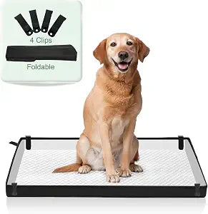 HQ4US 4LEGS Large Portable Dog Pee Pads Holder for Travel, Puppy Pad Holder Foldable Liner Base 44''x34'' Training Pad Holder with Fixing Clips, Dog Litter Box Waterproof, Easy Clean,Indoor Dog Potty