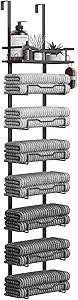 Aetyord Hanging Towel Racks for Bathroom No Drill - Over The Door 8-Tier Bath Towel Storage Organizer for Small Bathrooms - Back Door Large Tiered Towel Holder Hanger for Rolled Towels RV Camper BLACK