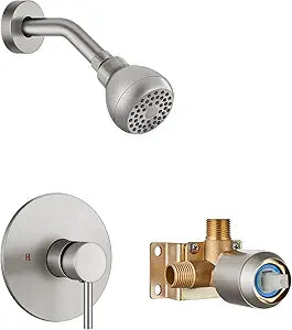 Shower Faucet with Valve, Shower Valve Kit and Head, Single Handle Shower Faucet Set with Rough-In Valve, Shower Trim Kit, Brushed Nickel