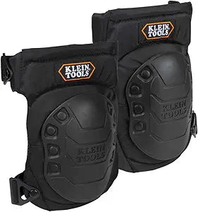 KLEIN TOOLS 60344 Knee Pads, Hinged Gel Knee Pads with Slip Resistant Rubber Caps, Quick-Release Clips and Adjustable Straps, Black
