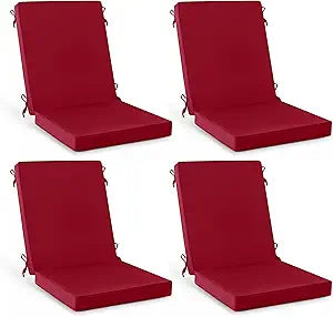 Summsun Patio Dining Seat Cushions, High Back Outdoor Chair Cushion with Water Resistant Removable Covers, Ties, Non-Slip Bottom for Garden Lawn Patio Furniture, 44 x 20 Inch, Burgundy, Set of 4