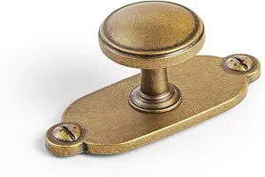 Goo-Ki 6 Pack Antique Brass Cabinet Knobs with Plate - Vintage Brass Drawer Knob with Spacer Single Screw/Hole Cabinet Pulls Dresser Handles Kitchen Zinc Alloy Hardware