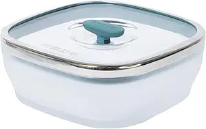 Anyday 5.5-Cup Square Glass Food Storage with Glass Lid | Plastic-Free Meal Prep & Microwave Cookware | Stackable Airtight Storage Container with Vented Lid for Microwave-Safe Reheating
