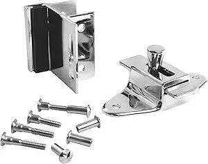Brixwell Slide Latch and Keeper Set with Chrome Plated Finish, Zinc Material, Surface-Mounted, 3-1/2" Latch Hole Centers, Fits 1-1/4" Square Edge Pilaster, Includes Fasteners