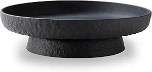 Granite Inspired Matte Black Fruit Bowl | Wide, Shallow Textured Pedestal Bowl | 11 Inch Unique Centerpiece for Table or Decor for Entryway Table