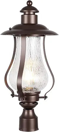 Treekee Outdoor Post Light Fixture, Vintage Brown Pole Lantern with Wood Grain Glass, Farmhouse Exterior Post Lamp with E26 Socket for Garden, Pathway, Patio, Porch, Courtyard, Driveway, Street