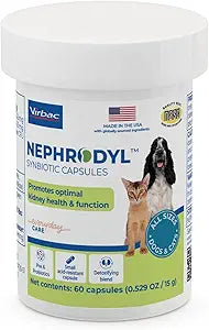Virbac NEPHRODYL Synbiotic Capsules - Kidney Support Supplement for Cats & Dogs, Probiotics & Prebiotics for Digestive Health, Small & Easy-to-Swallow Capsules, Made in The USA