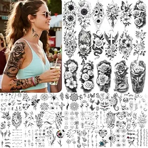 92 Sheets Flower Temporary Tattoos for Women Large Realistic Sleeve Tattoos