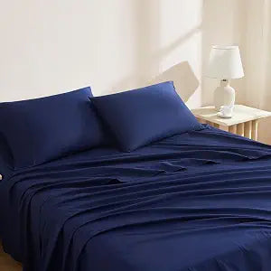 Linen Closet 100% Organic Cotton Twin Sheets Set, 3 Pieces, Navy - Percale Bed Sheets & Pillowcases Set - Up To 14" Deep Pocket Fitted Sheet - Cooling, Crisp & Breathable - For Hot Sleepers