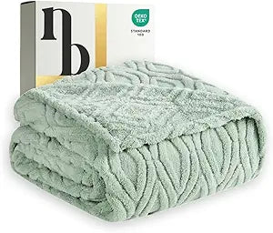 The Seacliff Blanket Queen Size 90x90, Palm Sage Green  Lightweight Soft Fleece Bed Blanket, Breathable All Season for Bed or Couch, Coastal Wave Texture
