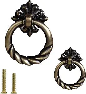 12 Pack Retro Style Bronze Drop Ring Cabinet Drawer Pull - Alloy Wardrobe Furniture Handles, Bathroom Dresser Knobs With Screws - Luxury Hardware for Kitchen Cupboard