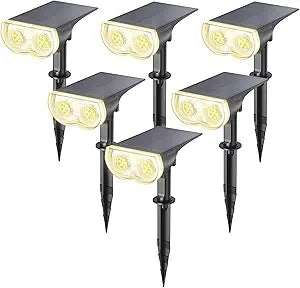 Linkind Solar Lights Outdoor Waterproof IP65, StarRay Dusk-to-Dawn Outdoor Solar Lights, 3 Lighting Modes Solar Spot Lights Outdoor for Garden, Yard, Landscape (Warm White, 6 Pack)