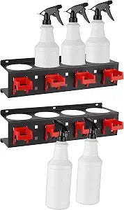 MOLIGOU 2 Pcs Spray Bottle Holder Wall Mount, Detailing Bottle Organizer, Spray Bottle Rack with 4 Holes and 4 Hooks