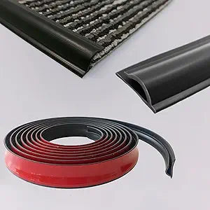 Carpet to Tile Transition Strip, Self Adhesive Carpet Edge Trim, Flexible Cuttable Floor Transition Strip, Waterproof Edging for Rugs & Mats, for Rug Thickness Within 5mm-Black 12Ft