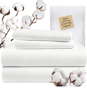 TWK 1200 Thread Count 100% Egyptian Cotton Sheets Bed Set,Thickness,Long-Lasting Durability,Resists Pilling,Deep Pocket Up to 18",with a Laundry Bag (White, King)