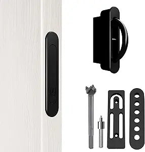 Pocket Door Pull Swivel Handle with Concealed Hardware and Quick Install Kit (Install Kit, Black)