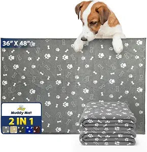 Muddy Mat Washable Pee Pads for Dogs, Super Absorbent Reusable Puppy Pads100% Waterproof Pee & Potty Training Pads for Pets, Non-Slip Dog Pads for Crates, Playpens and Floors - 2 Pack, Grey 36"x48"