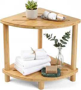 2-Tier Bamboo Corner Shower Stool,Shower Foot Rest for Bathroom Sauna
