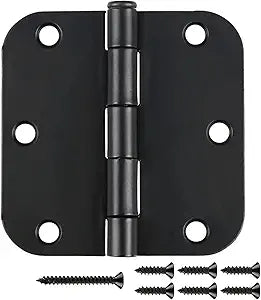 JIW 24 Pack Door Hinges Matte Black 3.5 Inch Rounded Interior Door Hinge with 5/8" Radius Corners - Black Hinges for Doors 3 1/2 Inches Flat Iron Residential Door Hardware
