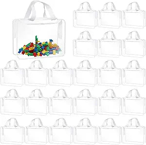 24 Packs Toy Storage Bags, Reusable Clear PVC Cosmetic Storage Bag with Handle, Travel Waterproof Plastic Toiletry Bag with Zipper for Organizing Building Blocks, Puzzle, Kids Books