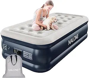 nalone Air Mattress Twin with Built in Pump, Inflatable Mattress Blow up Mattress, 18'' Raise Portable Air Bed, Upgraded Fast Colchones Inflables for Home, Guest, Travel & Camping, 550 lbs Max