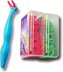 T.Smile Toothbrush-Style Kids Dental Flosser, Helps Kids Floss Independently, 135�� Angled Head for Easy Front & Back Flossing, PFAS Free, Ages 3+, 120 Refills Included, Blue Handle