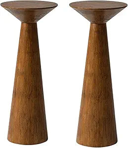 COZAYH Set of 2 22.8-Inch Tall Round Martini End Table, Walnut  Solid Pine Wood Pedestal Accent Drink Stand with Tapered Base  Farmhouse Modern Furniture for Living Room, Bedroom & Small Spaces