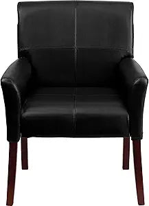 Flash Furniture Taylor LeatherSoft Upholstered Executive Side Reception Chair, Lobby Chair with Cushions and Padded Arms, Black