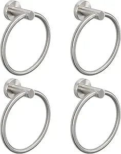 NearMoon Bath Towel Ring, Bathroom Hardware Accessories-Thicken Stainless Steel Hand Towel Holder for Bathroom, Modern Round Towel Hanger Wall Mounted (Brushed Nickel, 4 Pack)