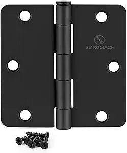 24 Pack Door Hinges 3 1/2 Inch Matte Black 3.5 Inch Interior Hinges 1/4" Radius Iron Hinge 3 "x 3 " Door Hardware