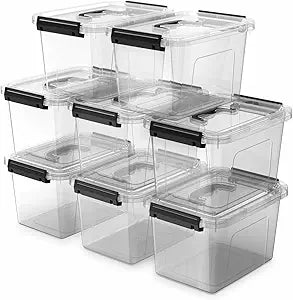 8-Pack Storage Latch Bins with Lids/Handle, 5 Quart Clear Plastic Latching Organize Box, Stackable Storage Containers for Organizing