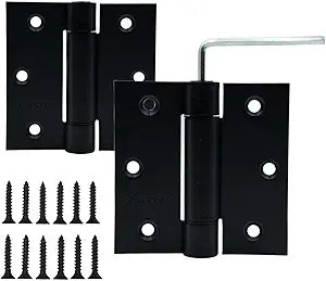 3.5" Self-Closing Stainless Steel Hinges,3-1/2 inch x 3 1/2 Inch Heavy Duty Spring Loaded Automatic Adjustable to Close Door Hinge with Square Corner (Matte Black-2PACK)