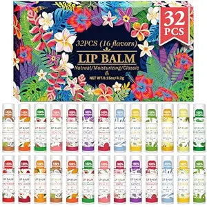 VISRIE 32 Pack Lip Balm Bulk, Natural, 16 Flavors