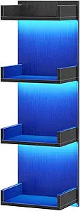 HOOBRO Floating Wall Shelves with LED Lights, Floating Shelf Wall Mounted for Storage, Vertical Display Stand, Modern Column Rack, for Bedroom, Livingroom, 4-Tier, 35.8 Inches, Black, BK41DBJ01